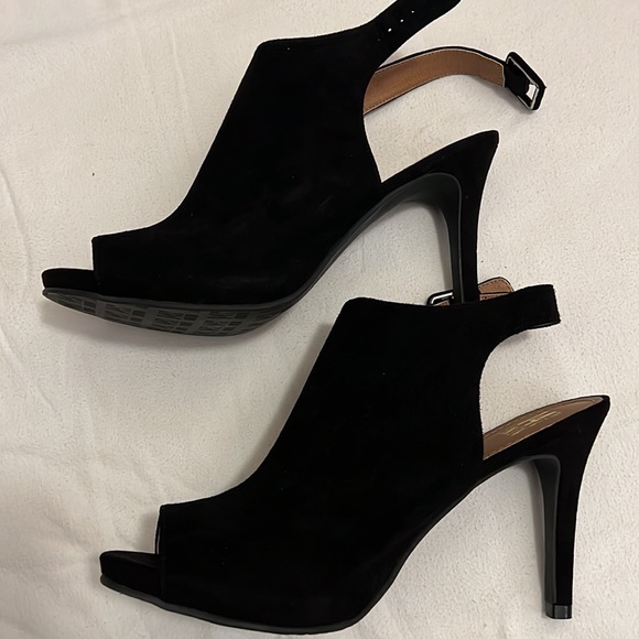 14th & Union - Black Leather Peep Toe Bootie Heels Sz9 - Picture 9 of 12